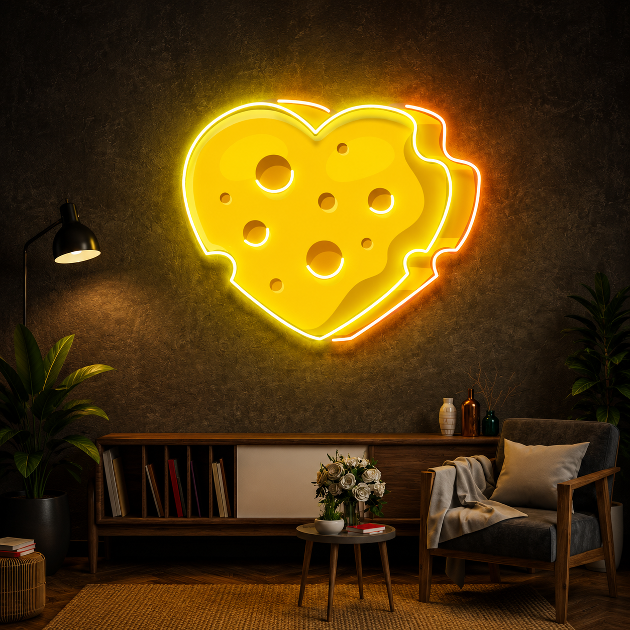 Heart Shaped Cheese UV Print Neon Wall Art