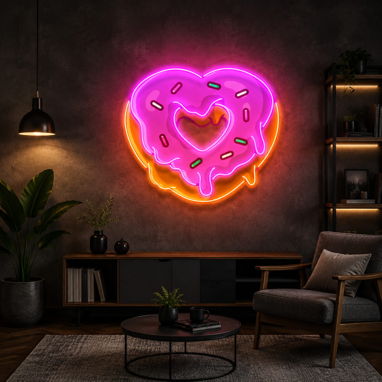 Heart Shaped Donut Neon Wall Art