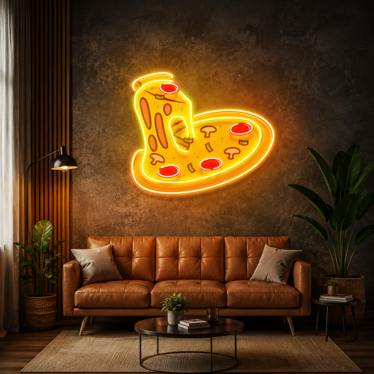 Heart Shaped Pizza UV Print Neon Wall Art