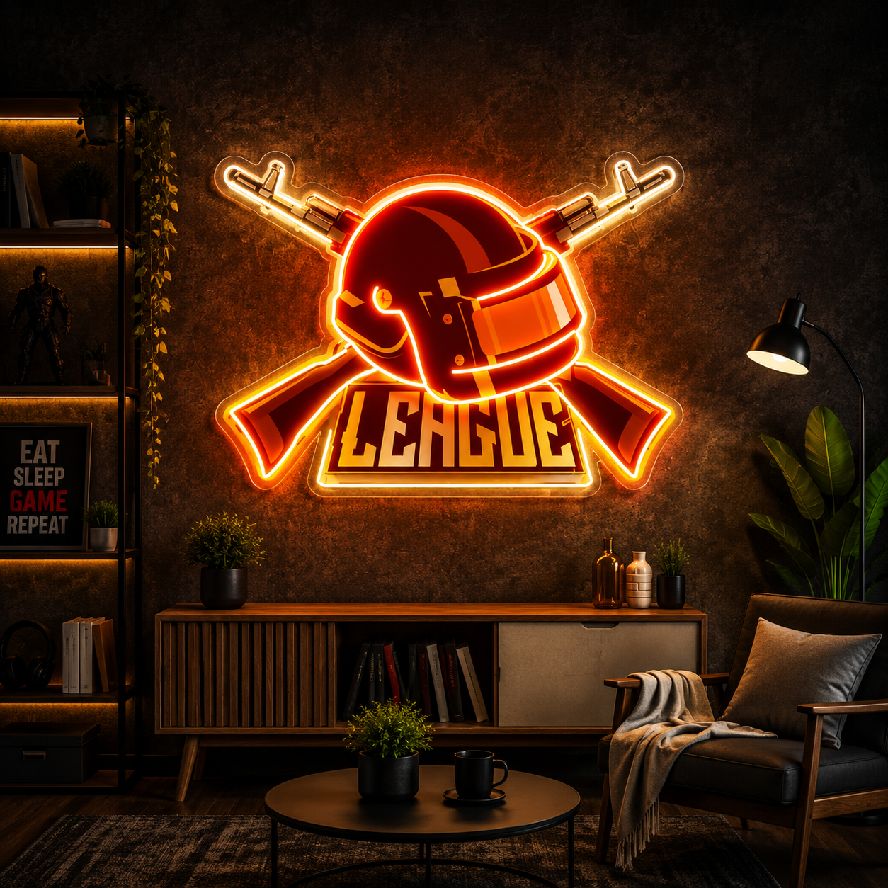 Helmet Cross Guns League Neon Sign