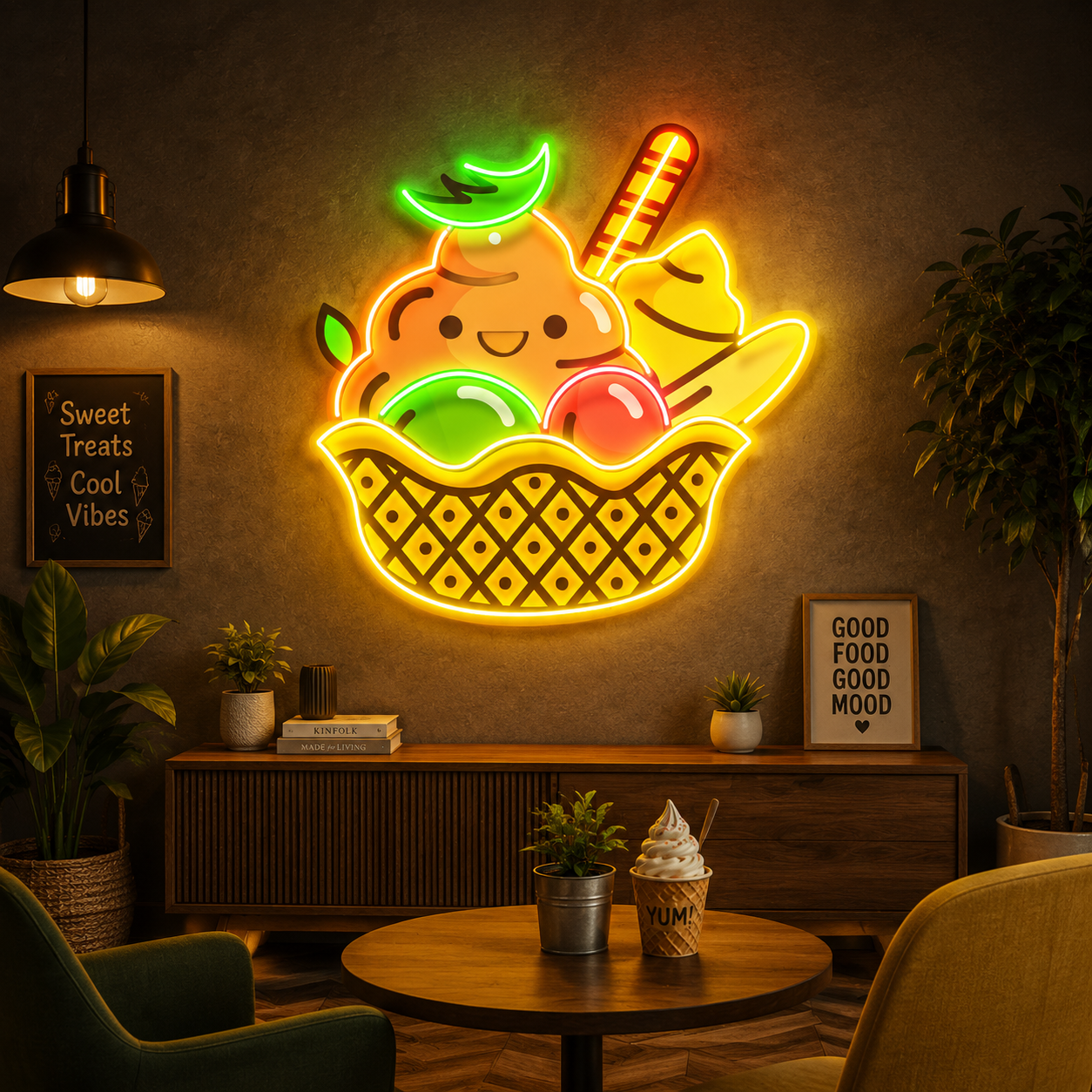 Ice Cream Basket Neon Wall Art