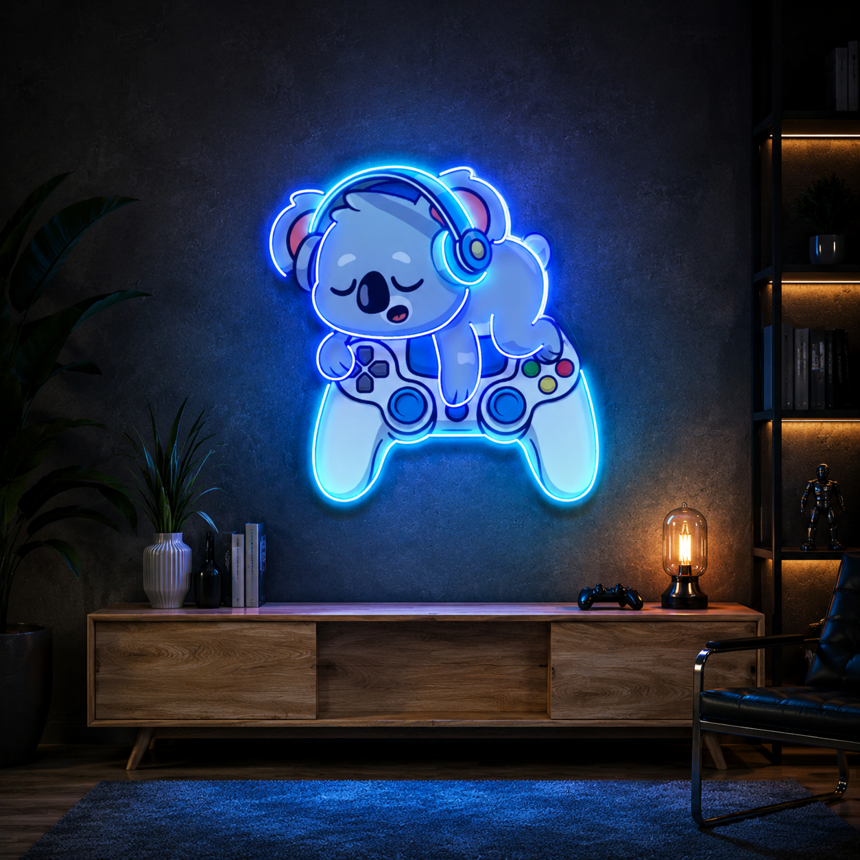 Koala on Game Controller Neon Sign