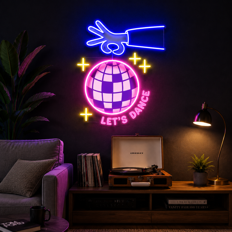 Let's Dance Disco Ball Neon Sign