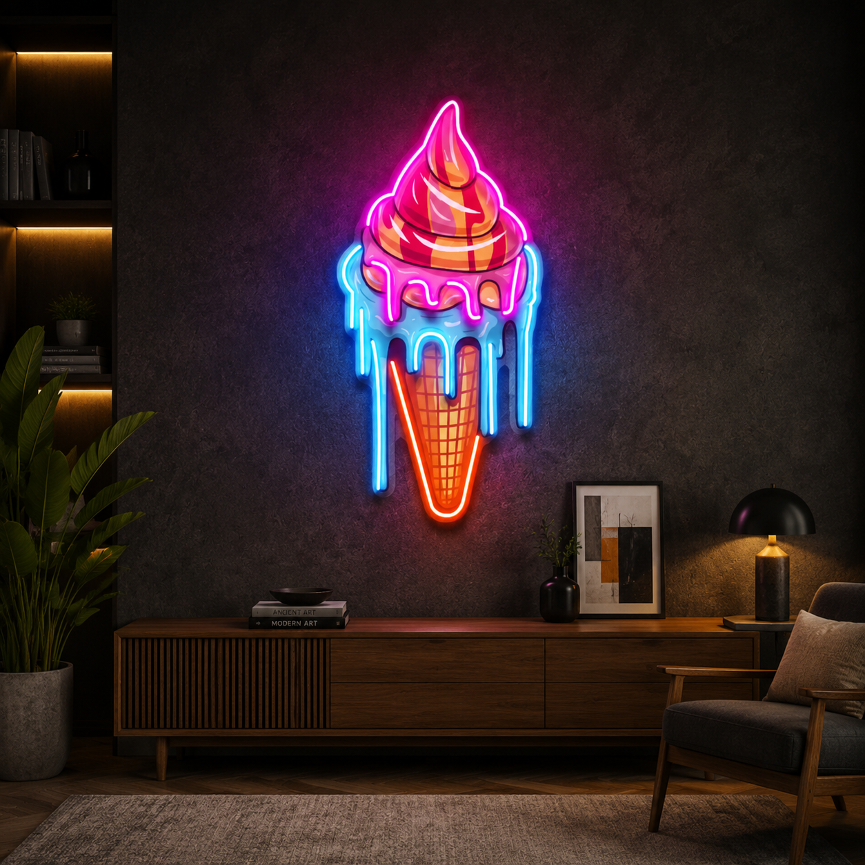 Melting Ice Cream Cone Neon Sign