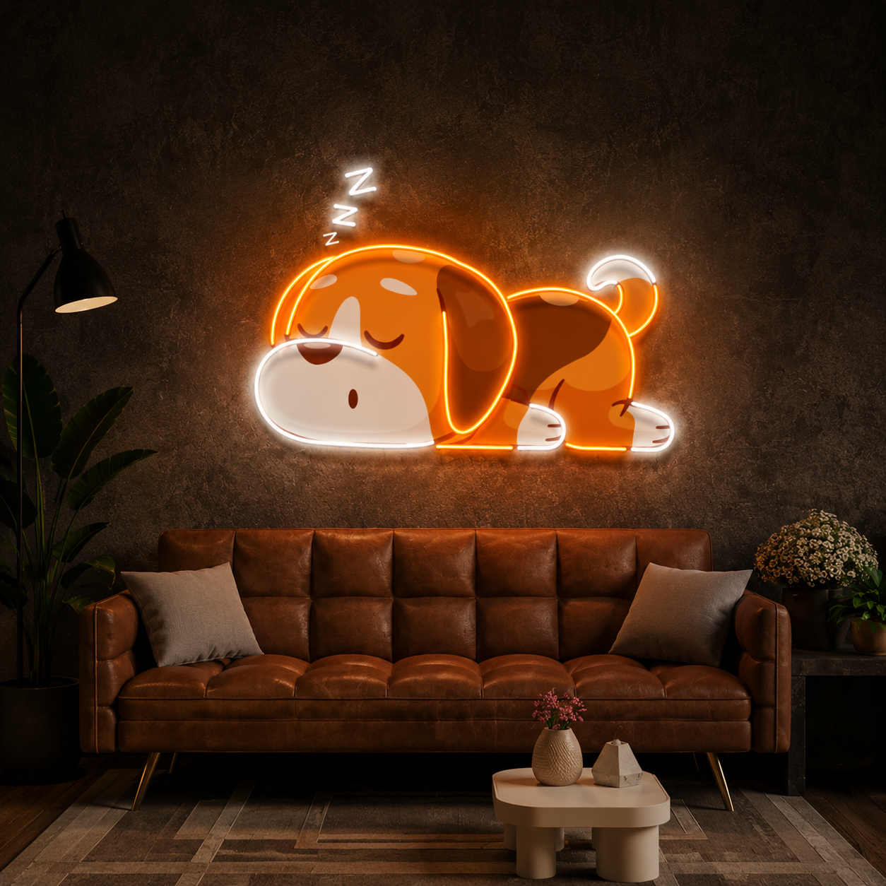 Napping Beagle Neon Art