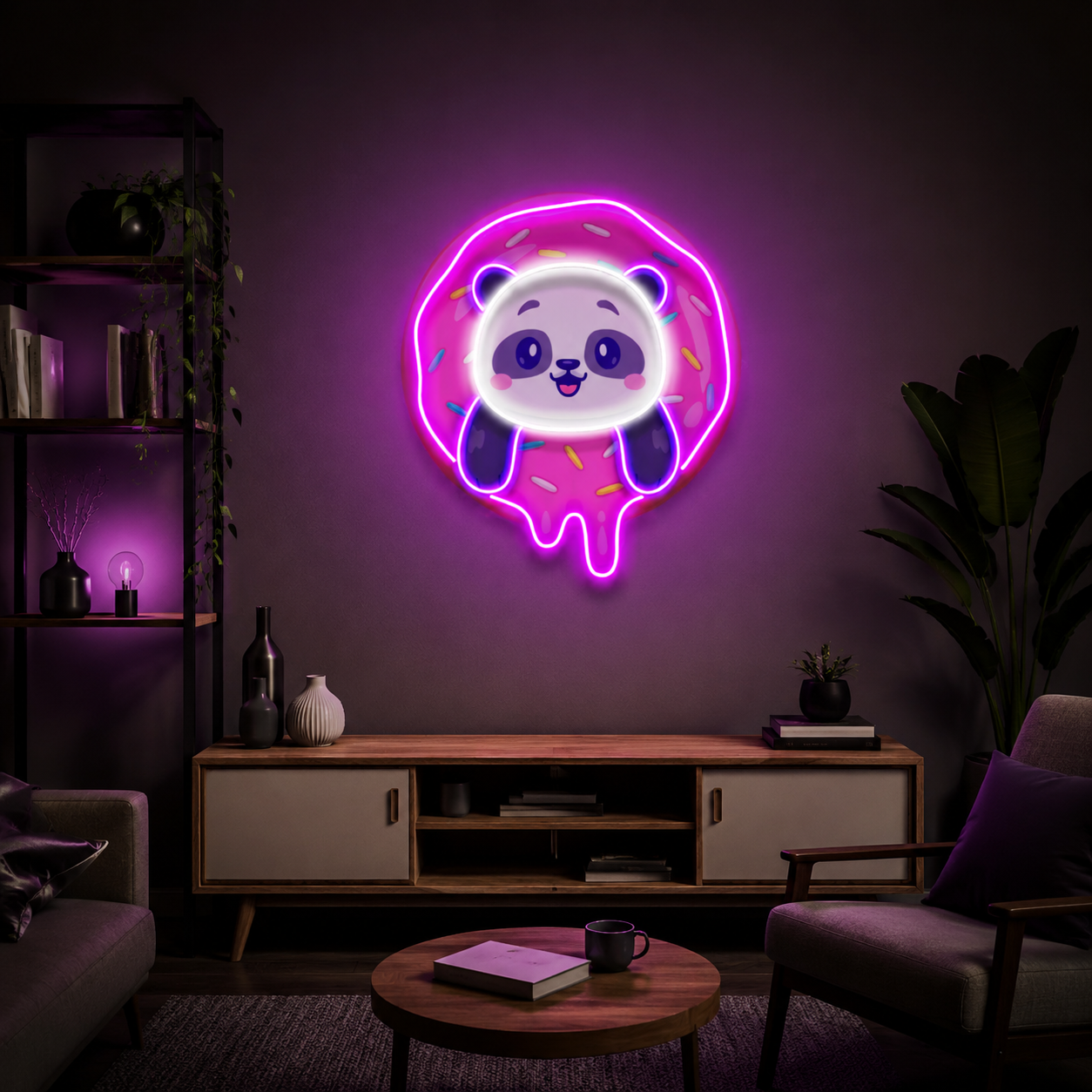 Panda Donut UV Print Neon Wall Art