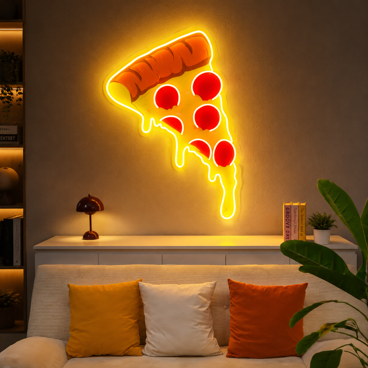Pepperoni Pizza Slice UV Print Neon Wall Art