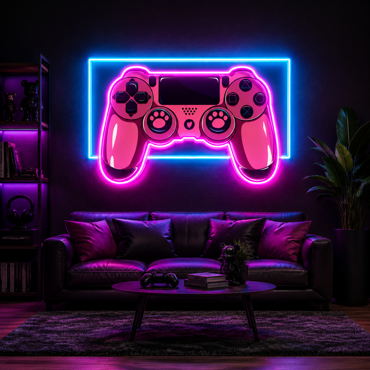 Pink Cat Paw Game Controller Neon Sign