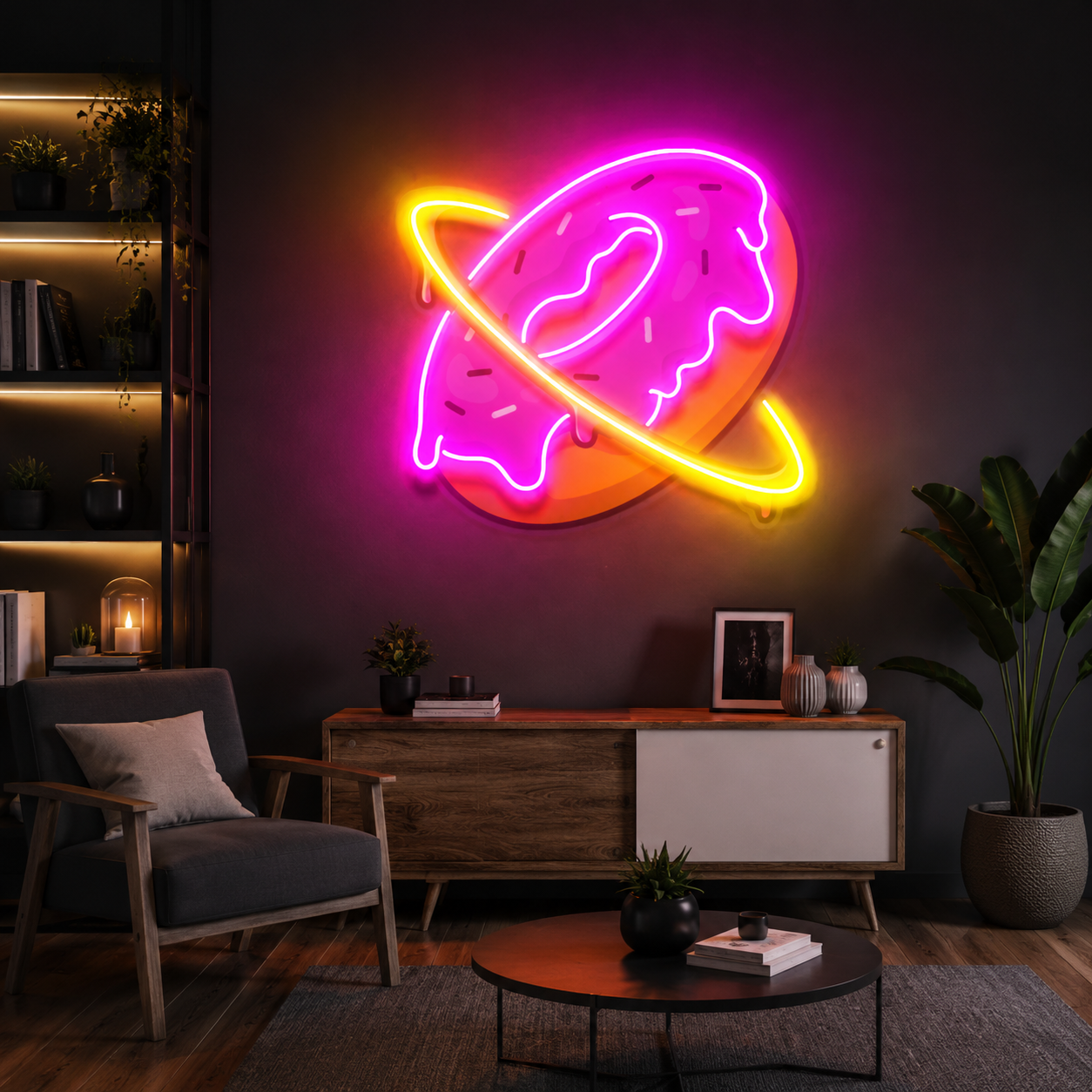 Planet Donut UV Print Neon Wall Art