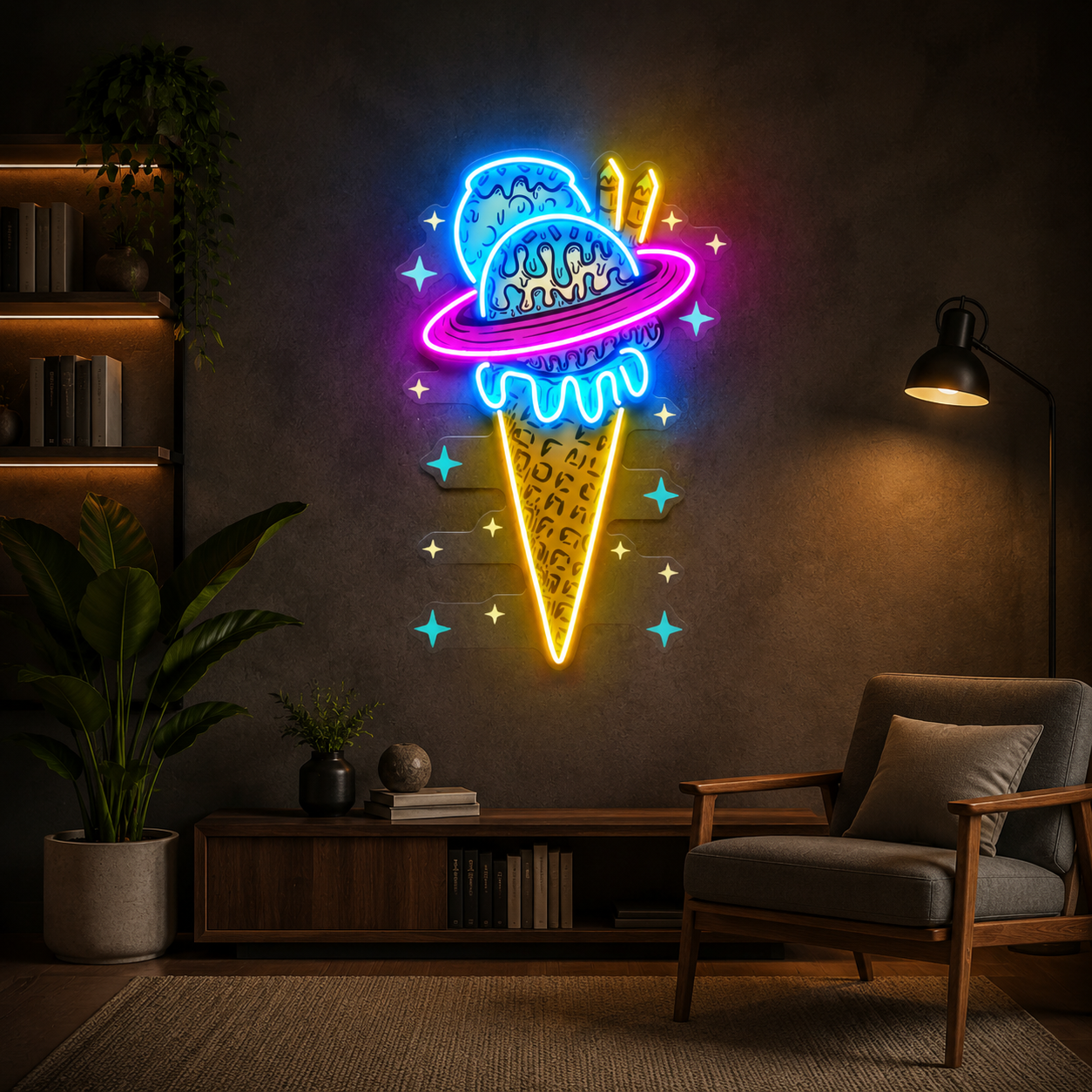 Planet Ice Cream Neon Wall Art