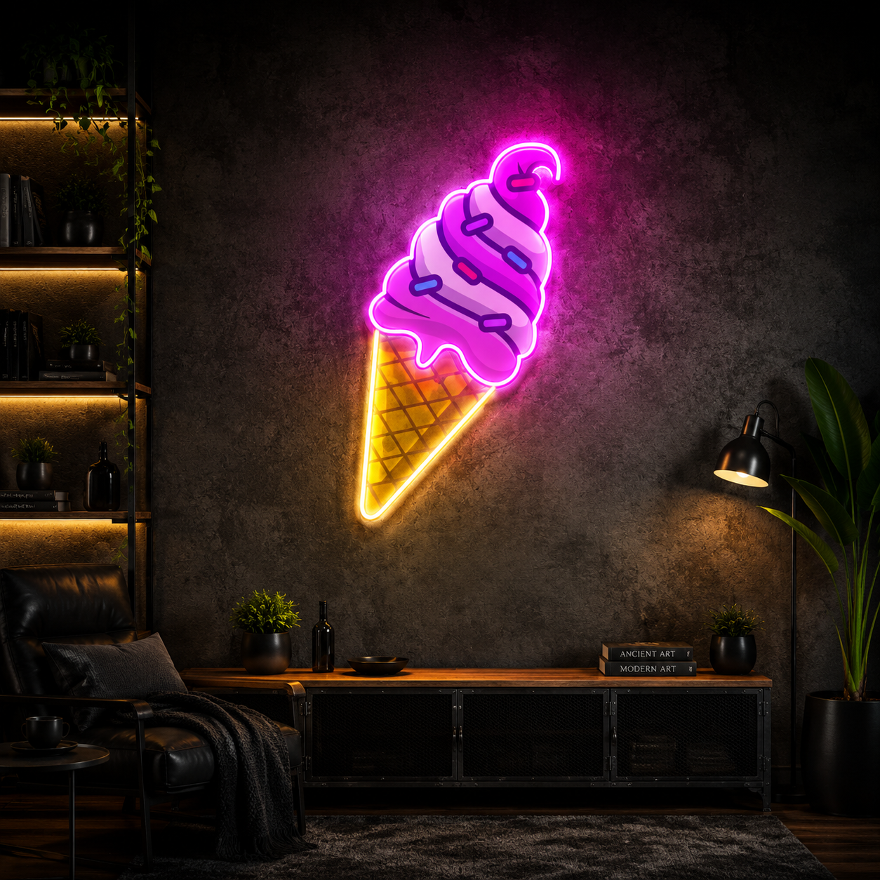 Purple Soft Serve Ice Cream Neon Sign