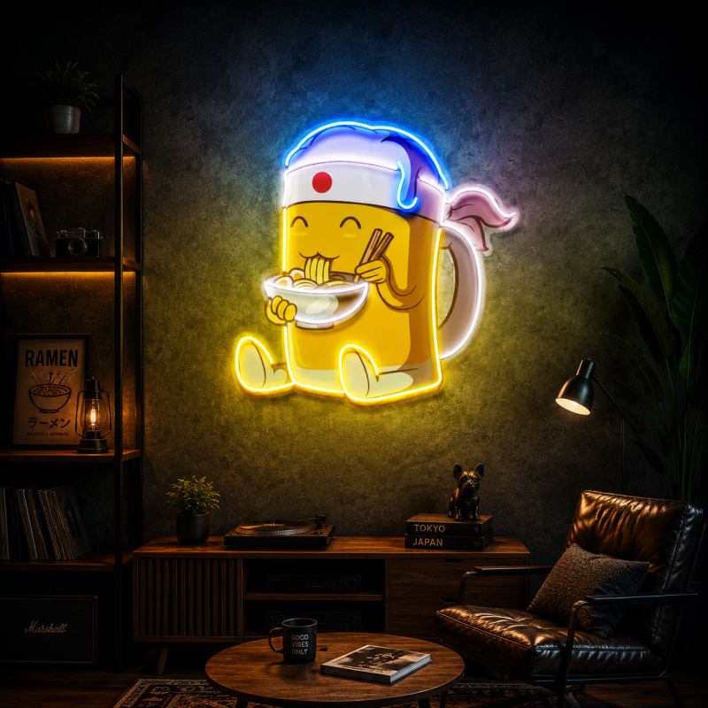 Ramen Beer Mug Character Neon Sign
