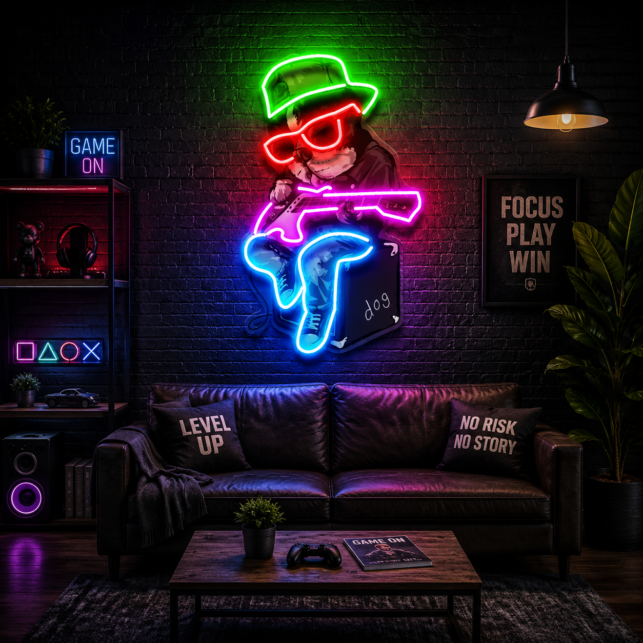Rock Guitar Dog Neon Sign
