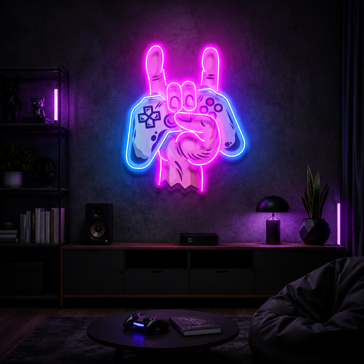 Rock On Game Controller Hand Neon Sign
