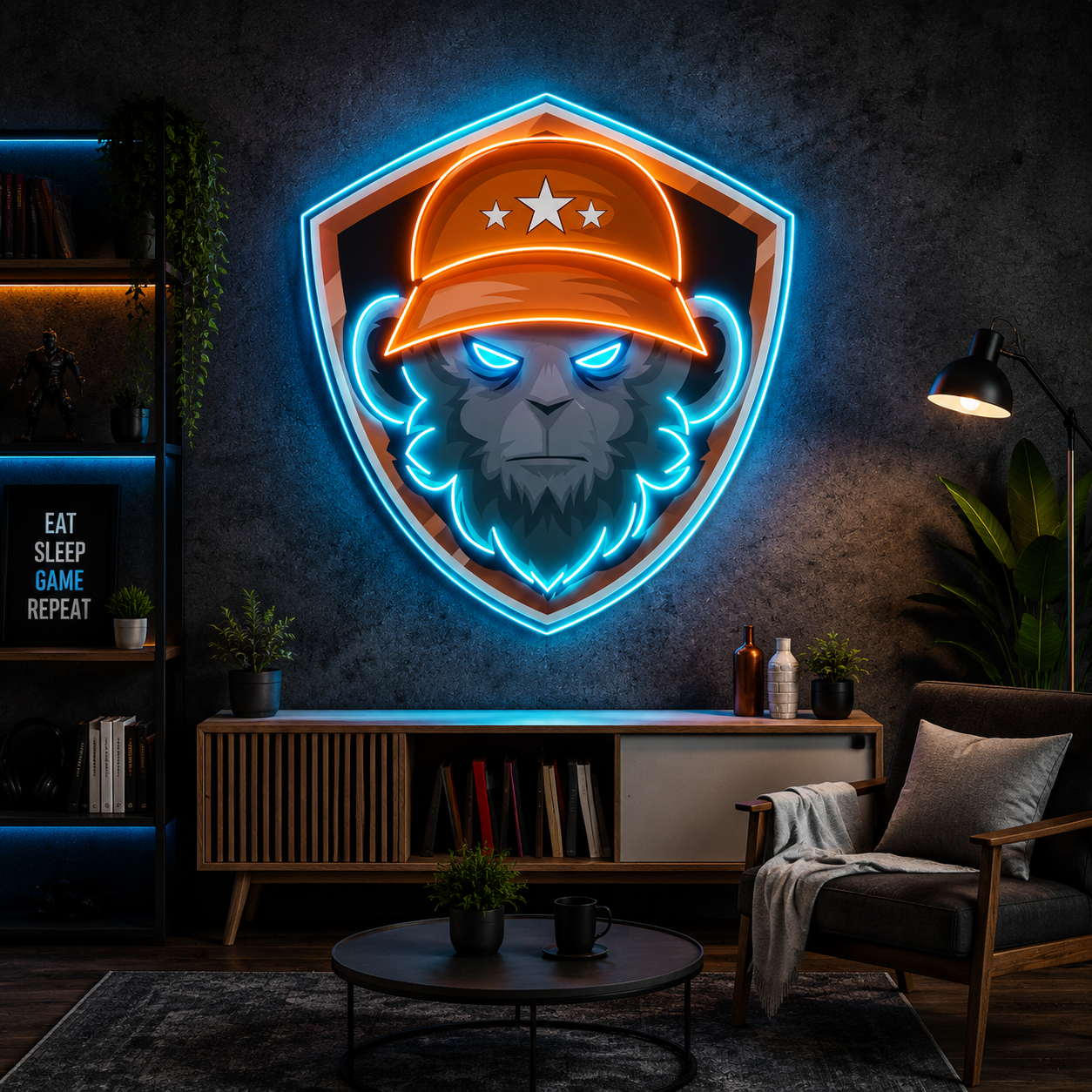 Shield Monkey Gaming Logo Neon Sign