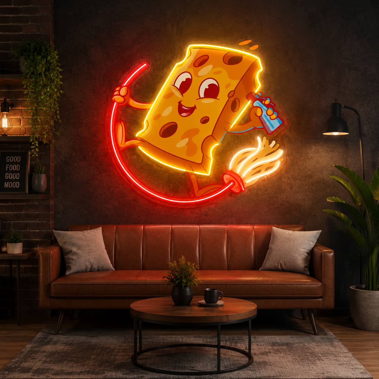 Skipping Rope Cartoon Cheese UV Print Neon Wall Art
