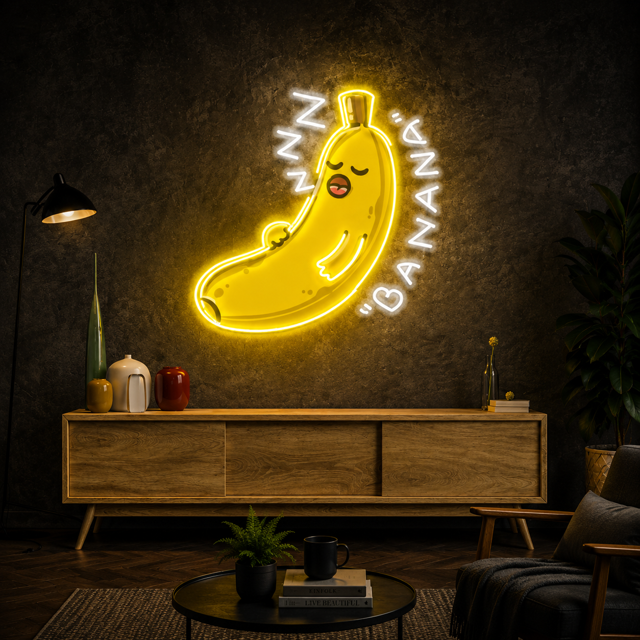 Sleeping Banana UV Print Neon Wall Art