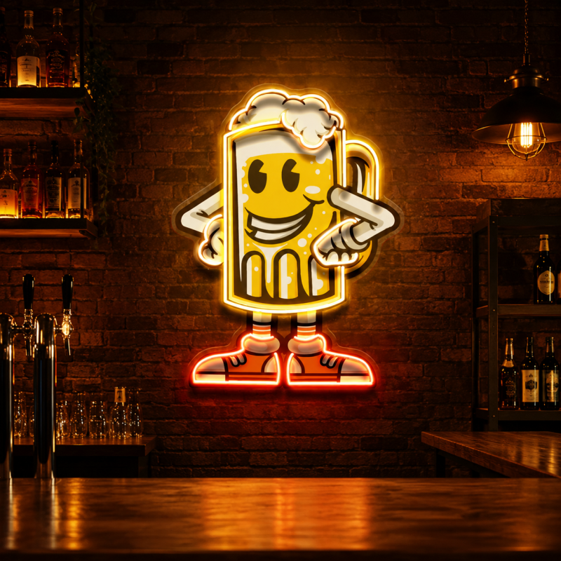 Smiling Beer Mug Mascot Neon Sign