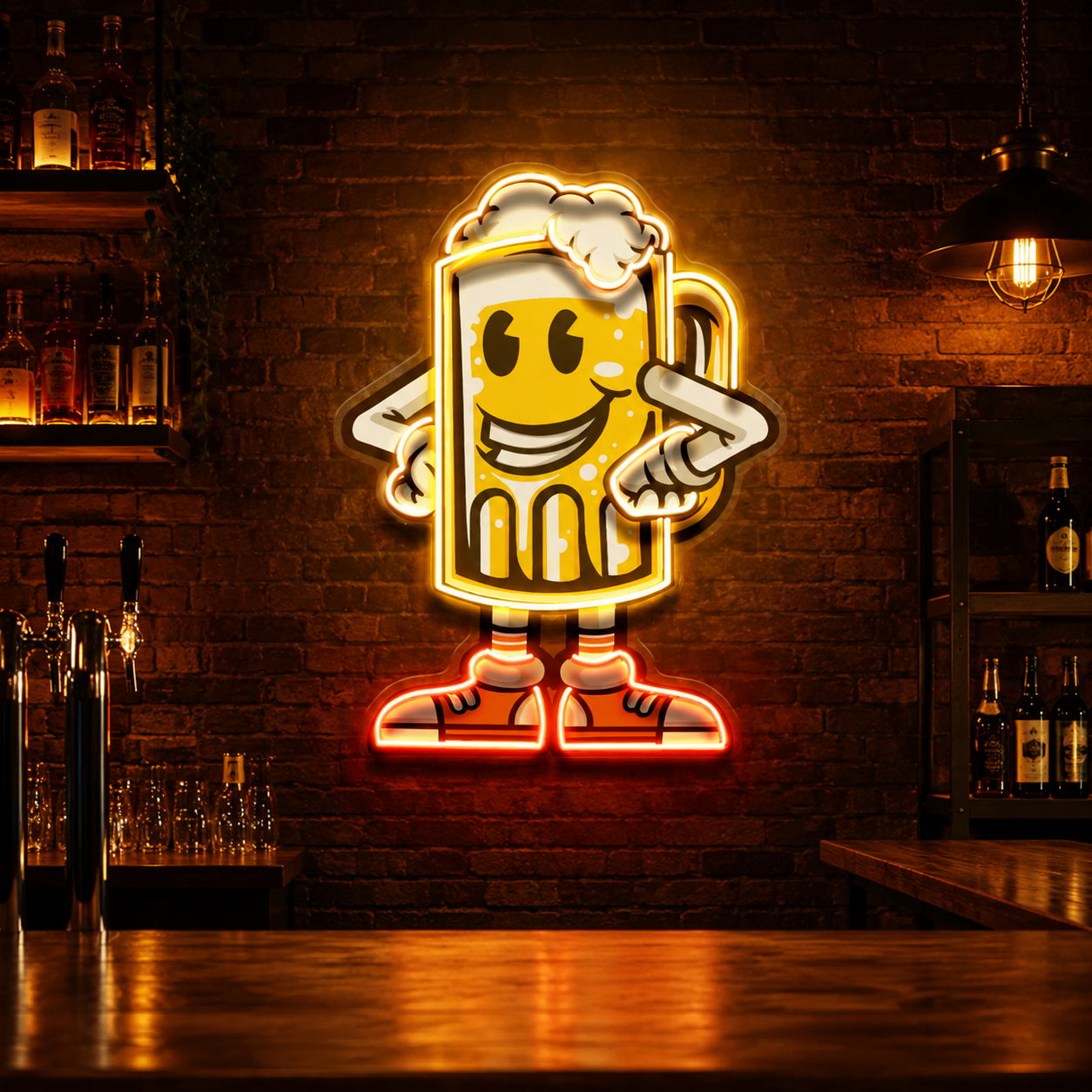 Smiling Beer Mug Mascot Neon Sign