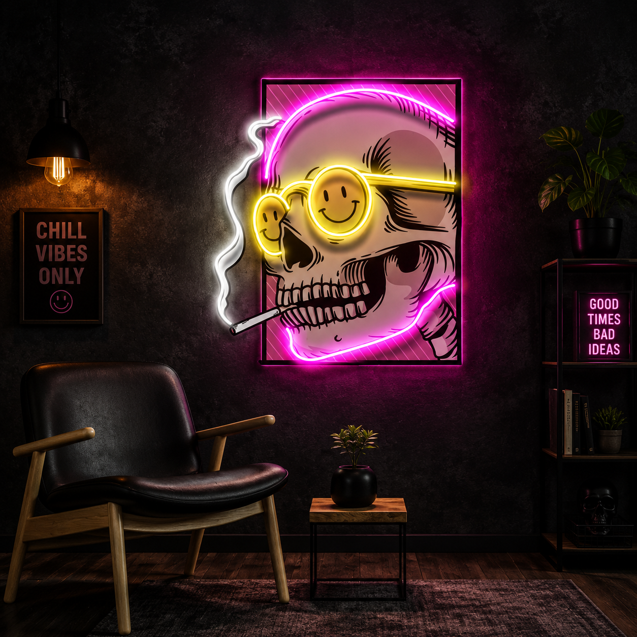 Smoking Skull Neon Sign