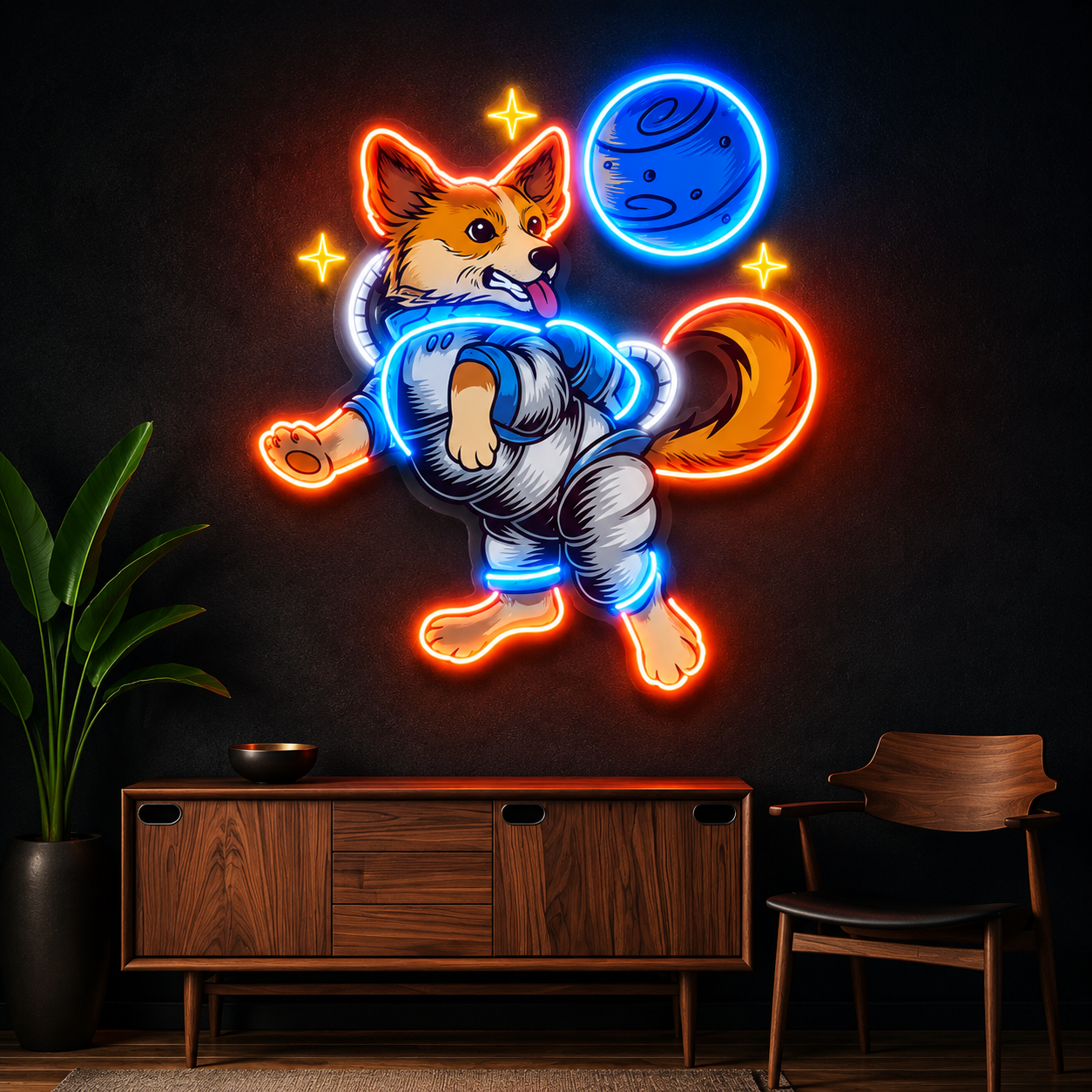 Space Corgi Astronaut Neon Sign