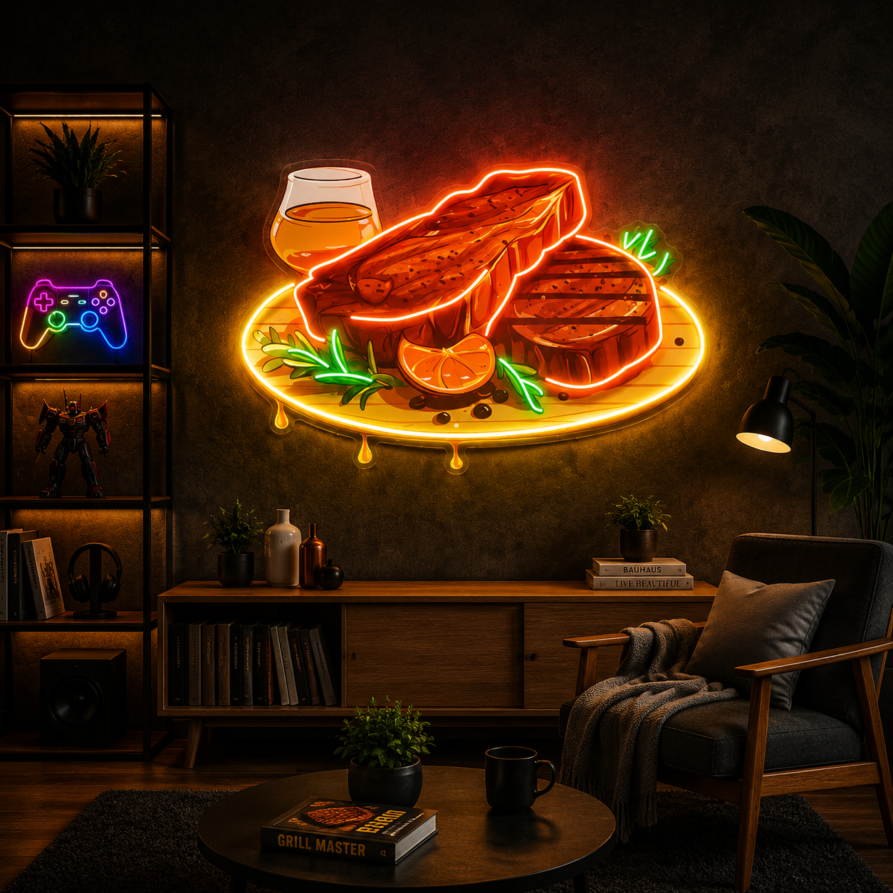 Steak & Whiskey Neon Wall Art