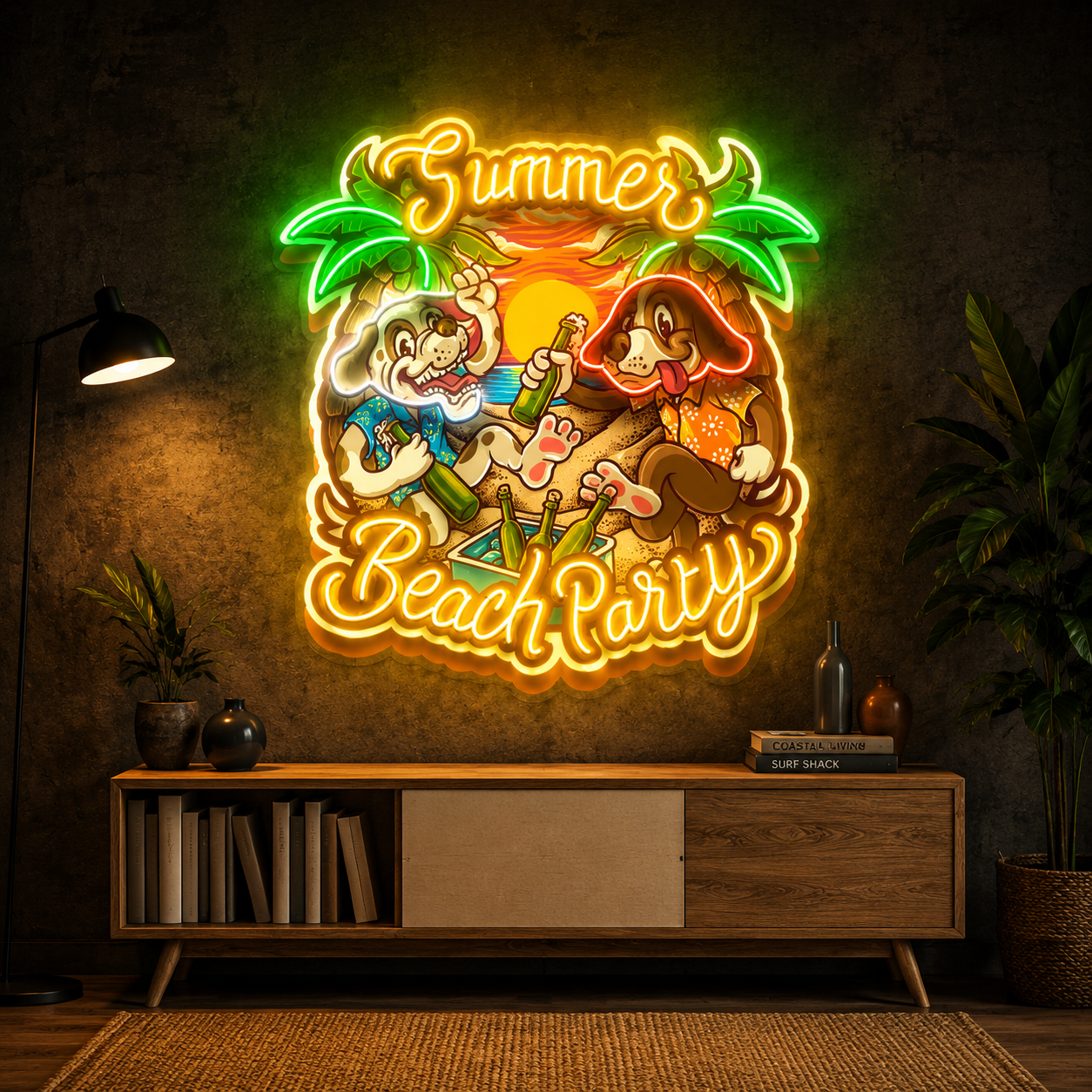 Summer Beach Party Dogs Neon Sign