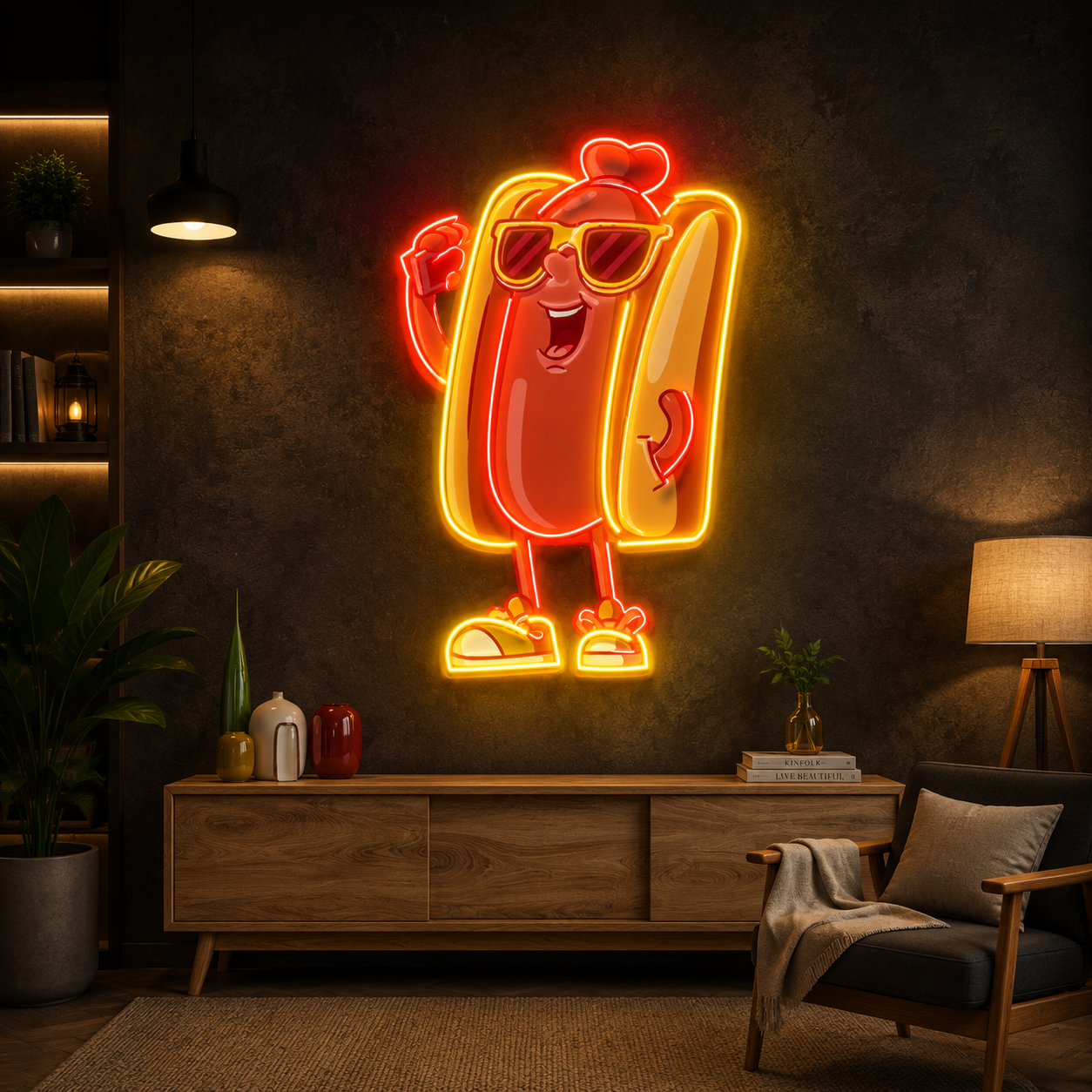 Sunglasses Hot Dog Neon Wall Art