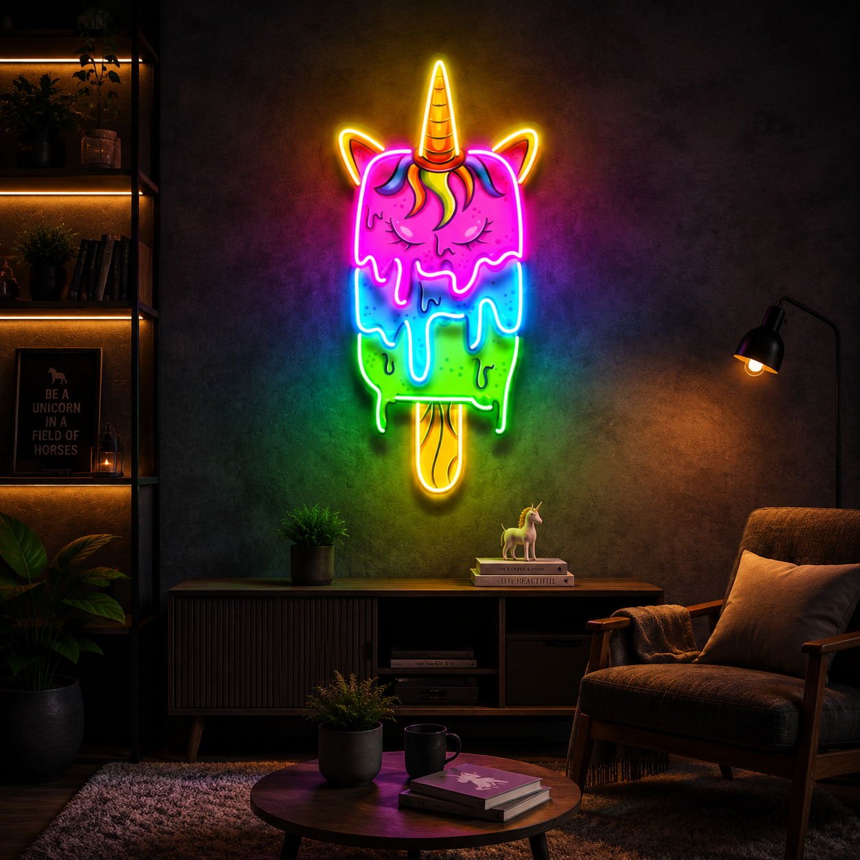Unicorn Popsicle UV Print Neon Wall Art